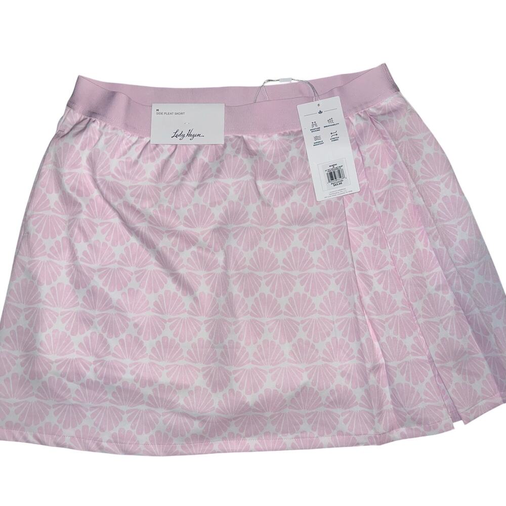Lady Hagen side pleat pink sea shell activewear preppy skort women's Med NWT